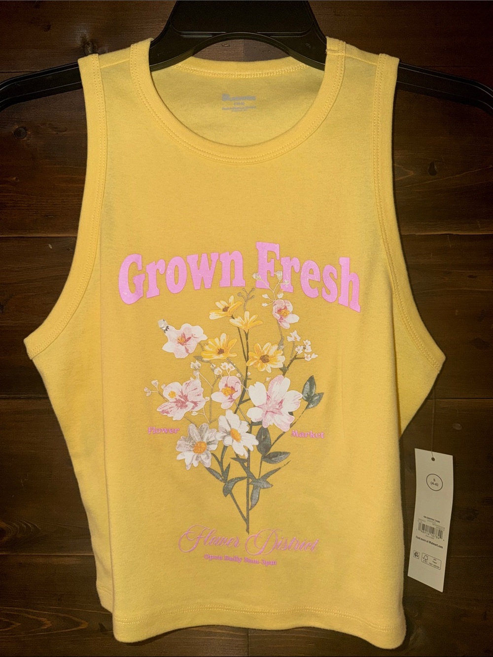 No Boundaries Yellow Floral 'Grown Fresh' Graphic Tank